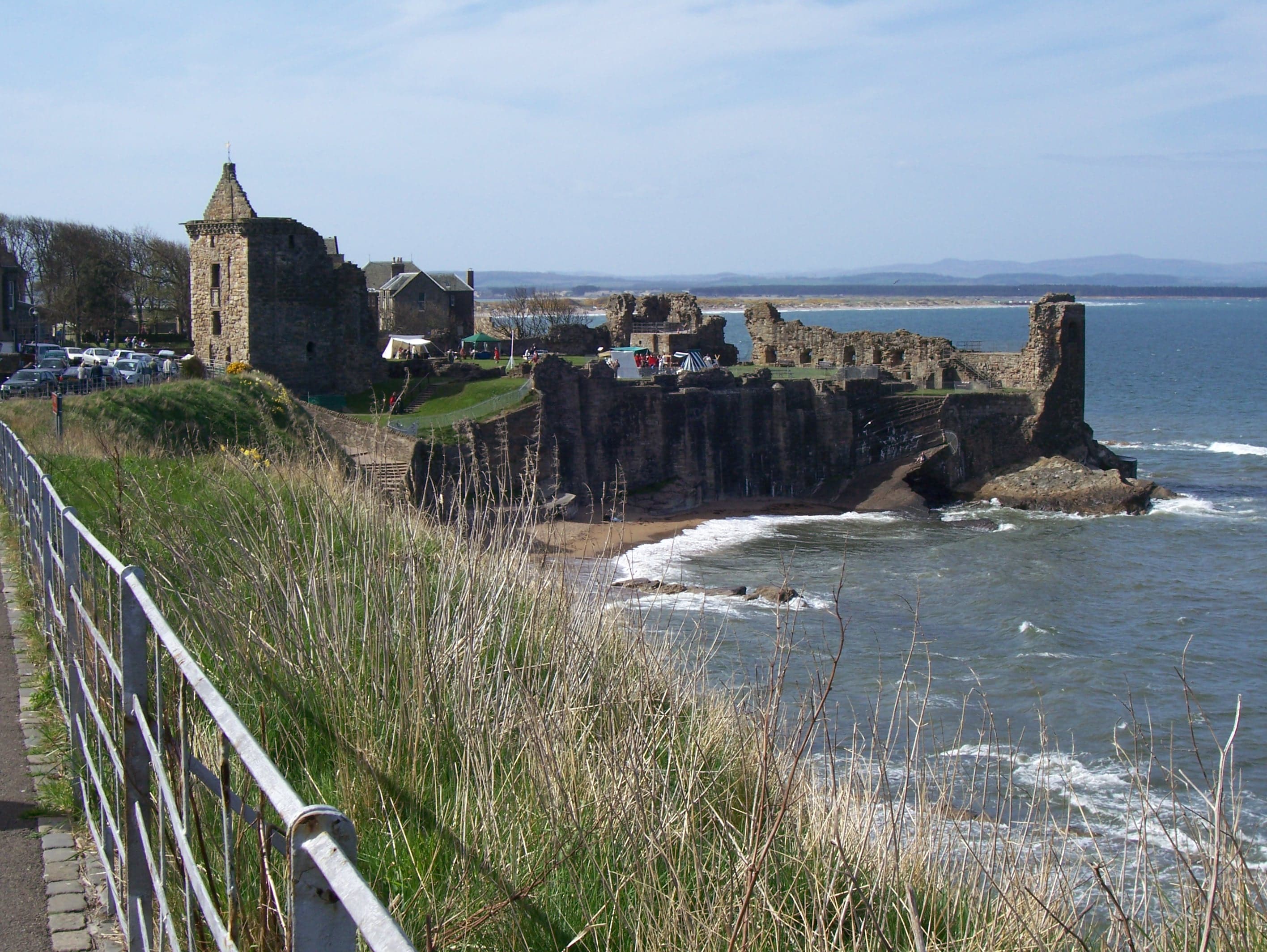 St Andrews Castle ruins on the rocky shoreline above the sea