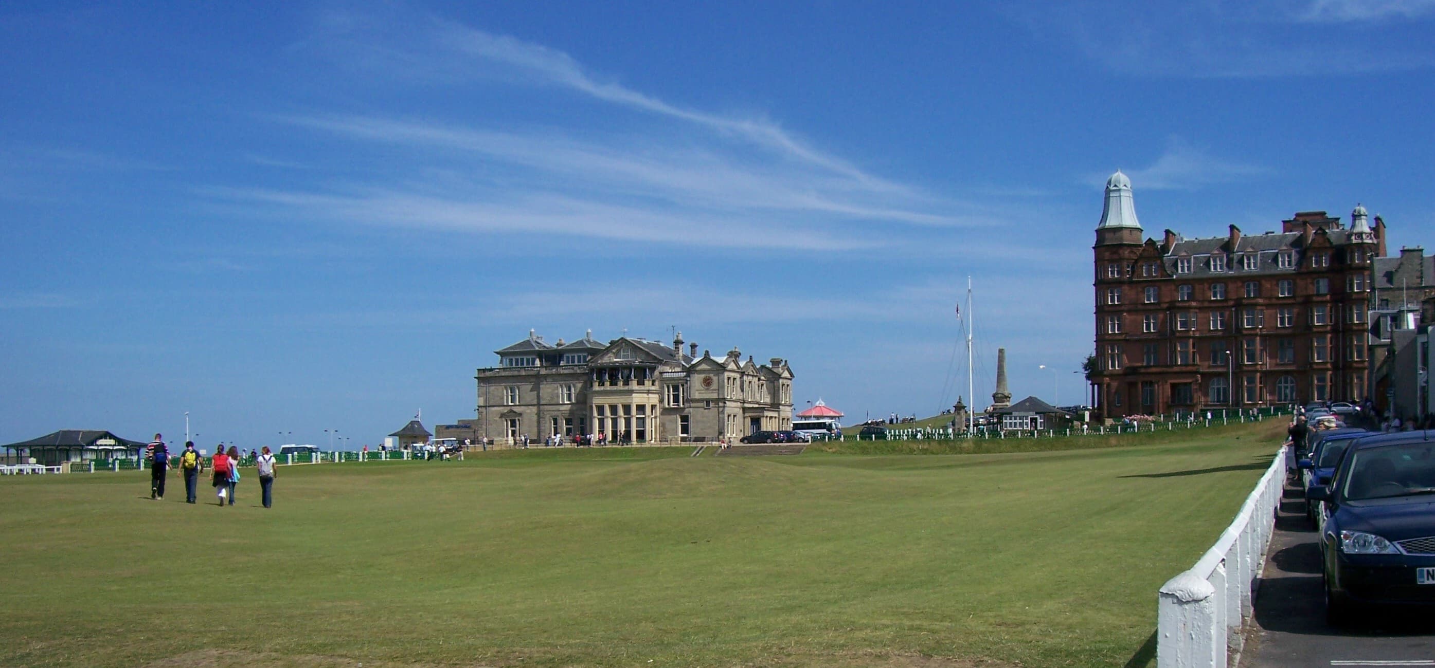 The 18th fairway, Royal and Ancient clubhouse and surrounding buildings at the Old Course